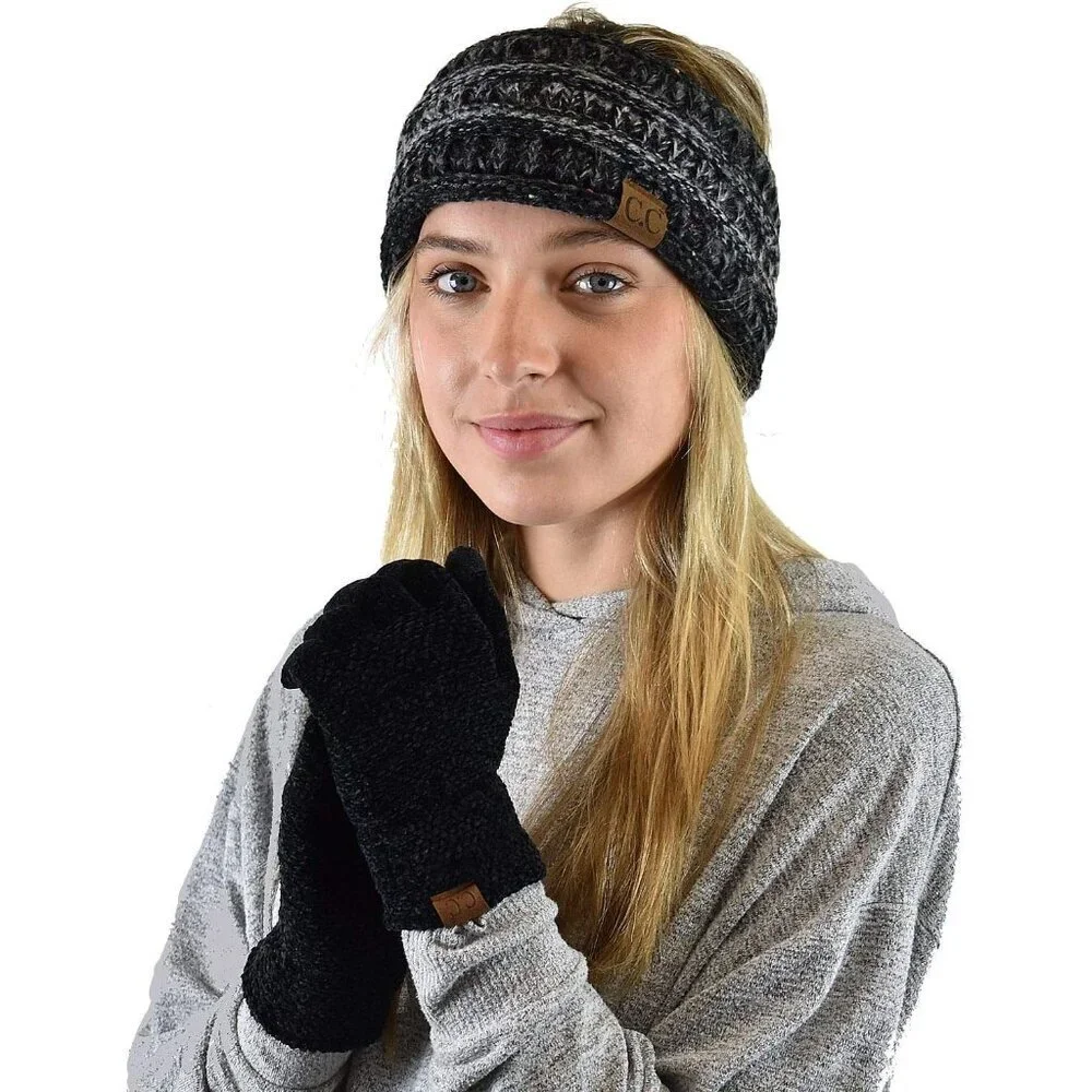 Women's Black Winter Warm Eco-friendly Chenille Touchscreen Texting Gloves